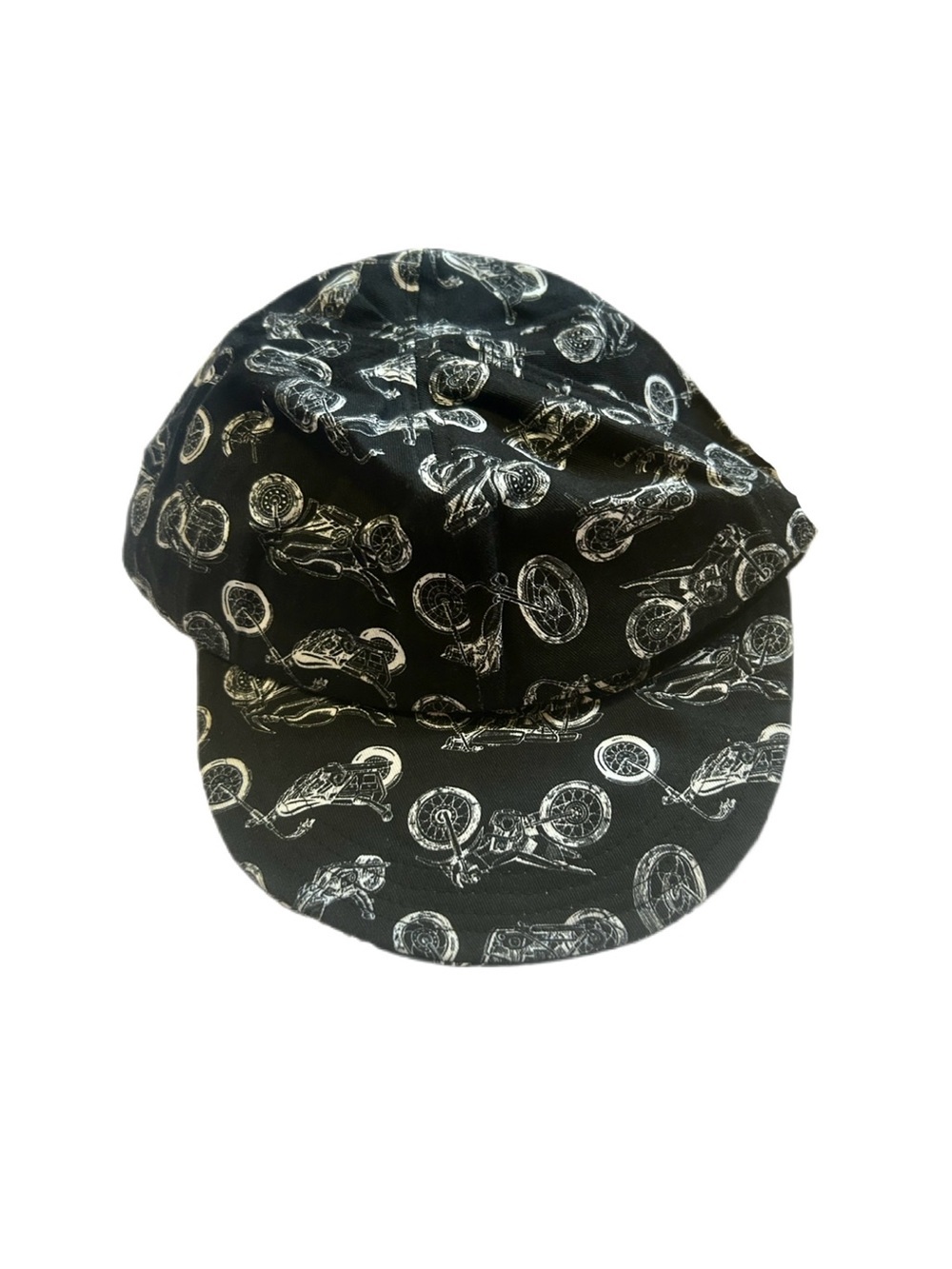 Vintage Black White Motorcycle Print 5-Panel News boy Cap Biker hat 100% cotton